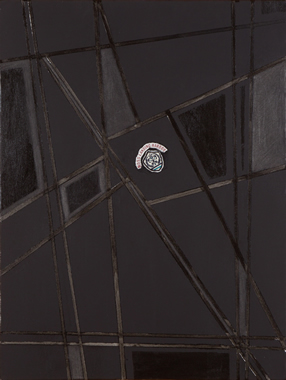 Black-Composition　「エンブレム」　MOSS LANDING HARBOR　カンヴァスに油彩・アクリル・コラージュ・鉛筆　2014　P25