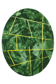 ドローイング的キュビズム(緑)　オーバルカンヴァスにアクリル　2021